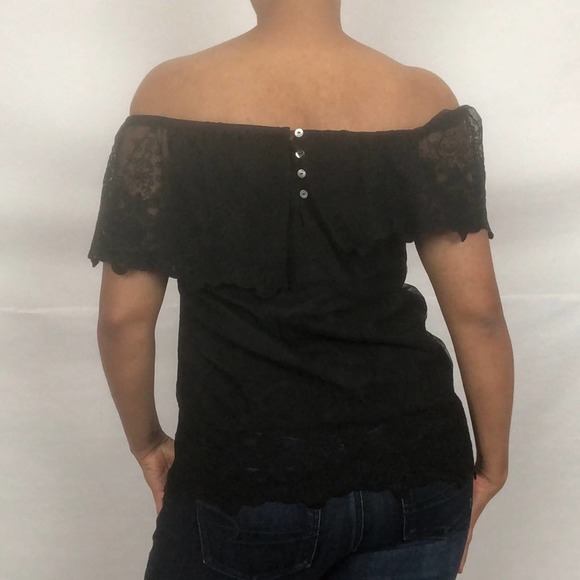 Chaser Lace Flouncy Off The Shoulder Top Black - Picture 2 of 7
